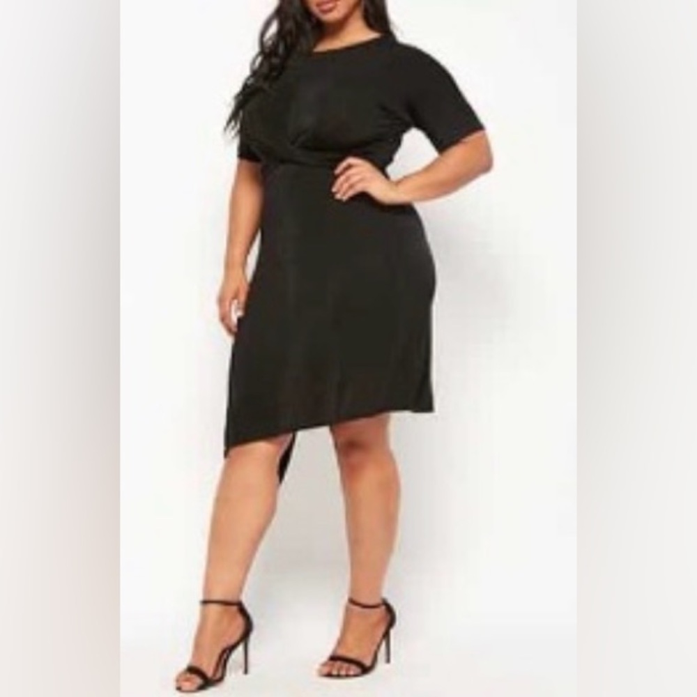 Plus Size Asymmetrical Twist-Front Dress